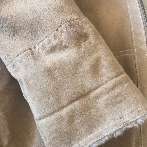 Womens WILSONS LEATHER Suede Camel Tan SHERPA Faux Fur Quilted Jacket Sz Large L - Picture 14 of 16